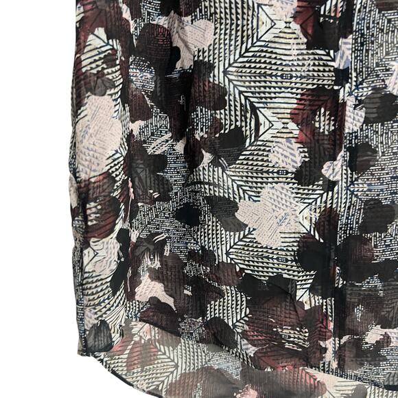 Cabi Black Floral Print Sleeveless Ruffled Sheer V-Neck Blouse Size Small - Picture 5 of 8